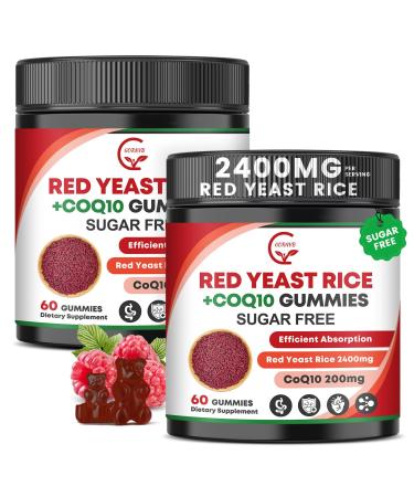 Red Yeast Rice with Coq10 Gummies Red Yeast Rice 2400 mg with CoQ10 200 mg for Cholesterol Support Heart Health Supplement Sugar Free Non-GMO Vegan 120 Counts