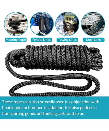 Sailortenx 3/8 x 6FT Boat Fender Lines 4 Pack - Double Braided Nylon Fender Rope with Eyelet Mooring, Black (4PK) - Buy Online on GoSupps.com