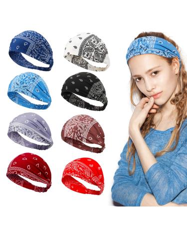8 Pieces Boho Bandana Headbands Elastic Paisley Headbands Stretchy Yoga Headwraps Vintage Wide Hairbands Cute Hair Accessories for Women Girls Favors - Buy Online on GoSupps.com