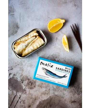 Matiz Sardines in Olive Oil 4.2oz Can (Pack of 5) - Spanish Gourmet Wild Caught Natural Fish for Tapas, Snacks, or Meals - Protein Rich, Sealed for Freshness - Buy Online on GoSupps.com