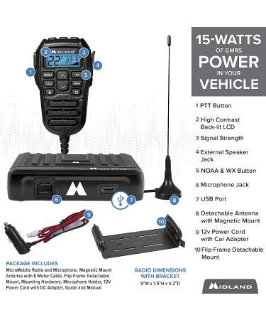 Midland MXT275VP4 15-Watt GMRS MicroMobile Two-Way Radio for Off-Road Vehicles - Overlanding Gear with 3dB Gain Antenna and Extension Cable - Buy Online on GoSupps.com