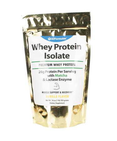 DrFormulas Lactose Free Whey Protein Isolate Powder with Lactase Organic Matcha with Vanilla Flavor 1 lb