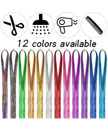 Avodova Glitter Hair Extensions - 12 Color Multi-Colored Strands for Vibrant Hairstyles | Synthetic Hair Kits with Hooks - Buy Online on GoSupps.com