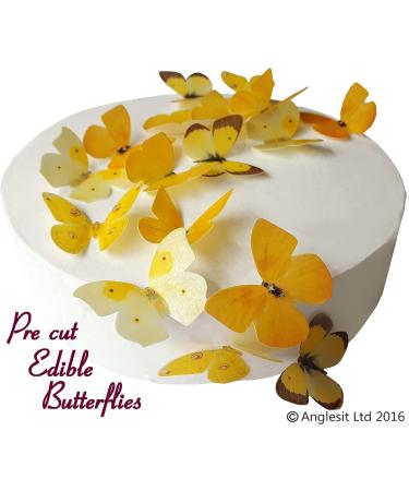 24 X PRE-CUT BEAUTIFUL MEDIUM YELLOW BUTTERFLIES EDIBLE RICE/WAFER PAPER PRE CUT CUPCAKE CAKE DESSERT TOPPERS BIRTHDAY PARTY WEDDING BABY SHOWER DECORATIONS (Medium) - Buy Online on GoSupps.com