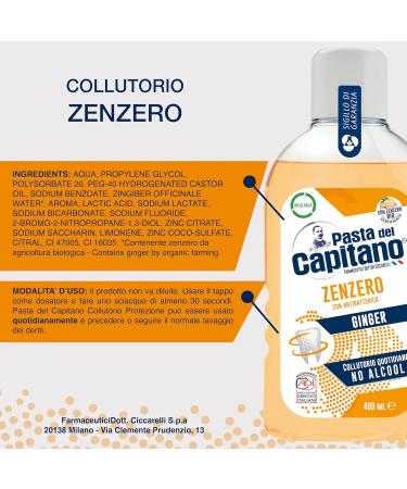 Pasta del Capitano Bain de Bouche au Gingembre Bain de Bouche Quotidien sans Alcool Garantit une Action Rafra chissante avec un Antibact rien 100% Made in Italy Flacon de 400 ml (Lot de 2) - Buy Online on GoSupps.com
