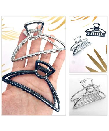 2Pcs Large Metal Claw Hair Clips for Thick Hair - Silver+Black Hair Barrette Jaw Clamp for Styling Half Bun - Non-slip Hair Accessories for Women and Girls - Buy Online on GoSupps.com