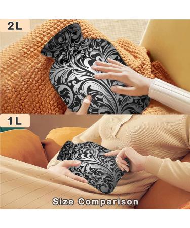 NAANLE 1L Hot Water Bottle with Paisley Flower Cover - Pain Relief & Warmth for Back Hands and Feet | Transparent Black Heat Bottle - Buy Online on GoSupps.com