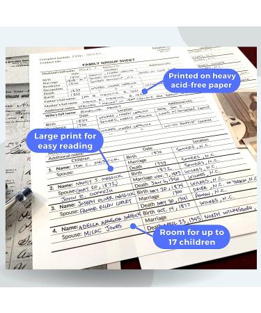 Large Print Family Group Sheets for Ancestry (30 Sheets) - Archival Quality Genealogy Forms - Buy Online on GoSupps.com
