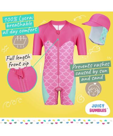 Juicy Bumbles Baby Swimsuit - Short Sleeve One Piece Toddler Swimming Costume - Mermaid Design - 6 Months to 5 Years Sizes Available - Buy Online on GoSupps.com