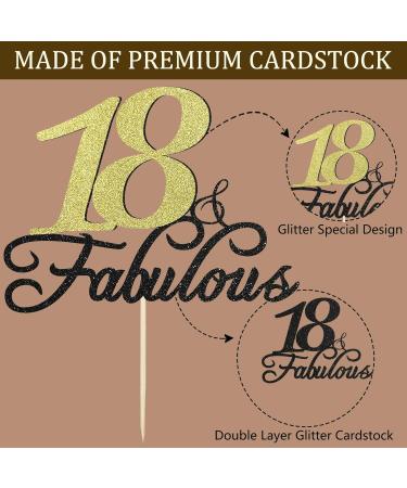 18 & Fabulous Birthday Cake Topper Siipoo Black Gold Glitter Cake Topper for 18th Happy Birthday Anniversary Party Decoration Supplies - Buy Online on GoSupps.com