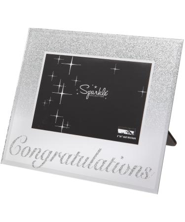 Maturi Silver Glitter Photo Frame Mirrored 6 x 4 Inch Congratulations Gift