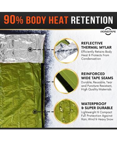 Ironstripe Bivy Sack XL Waterproof Survival Sleeping Bag with Whistle - Military Green - Buy Online on GoSupps.com