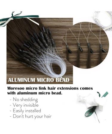 Moresoo Micro Loop Extensions | Real Hair Microring Extensions 35cm Dark Brown to Golden Brown | Remy Hair 50g #2/6/2 Cold Fusion Microrings - Buy Online on GoSupps.com
