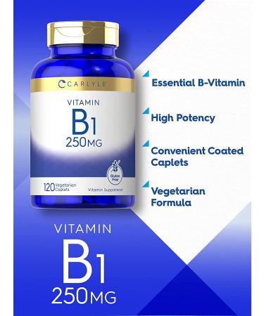 Carlyle Vitamin B1 250mg 120 Caplets | Thiamin Mononitrate | Vegetarian Non-GMO Gluten Free Supplement - Buy Online on GoSupps.com
