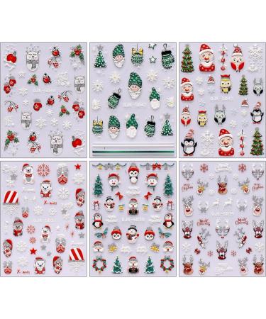 JMEOWIO 6 Sheets 3D Embossed Christmas Glitter Nail Art Stickers Decals Self-Adhesive 5D Snowflake Winter Holiday Cute Santa Nail Supplies Nail Art Design Decoration Accessories - Buy Online on GoSupps.com