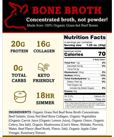 Brite Start Beef + Mushroom Bone Broth - 4 Pack Keto Friendly Concentrate - 16g Collagen 20g Protein - Grass Fed Beef Bones - Single Serve Packets 1.25oz - Buy Online on GoSupps.com