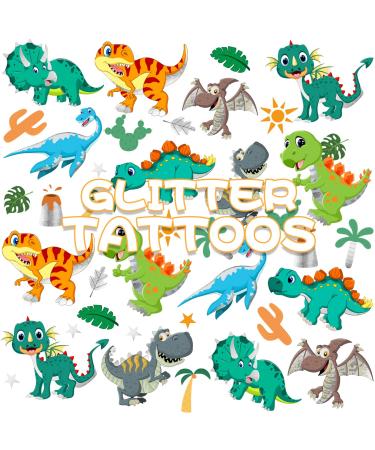 Glitter Dinosaur Temporary Tattoos for Kids Boys - 36 Silver Styles  Birthday Party Supplies  Dinosaur Party Favors