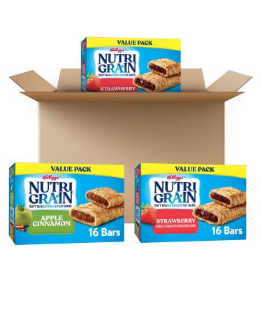 Nutri-Grain Soft Baked Breakfast Bars, Kids Snacks, Bulk Pantry Staples, Variety Pack Case, No Color, 62.4 Oz, 16 Count, Pack of 3