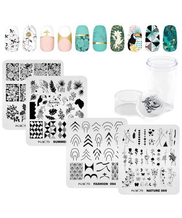 KADS Nail Stamping Plate Nail Stamp Template Stamper Scraper Set French Nails Summer Flower Flamingo Rose