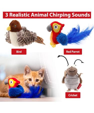 Buy Gigwi Automatic Cat Toy Set | Interactive Electronic Toys for Indoor Cats - Bird Cricket & Red Parrot (3 Pieces) - Buy Online on GoSupps.com