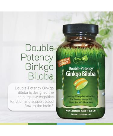 Irwin Naturals Double-Potency Ginkgo Biloba 240mg Extra Strength Brain Health Supplement - Enhance Memory, Mental Focus, Alertness, Concentration & Herbal Energy Booster - 60 Liquid Softgels - Buy Online on GoSupps.com