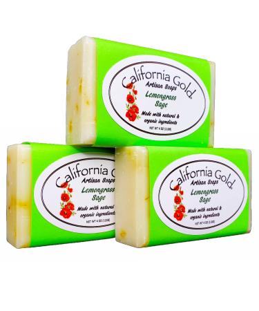 California Gold Artisan Soaps Lemongrass Sage Bar Soap with Spearmint and Calendula 3-4oz. Bars (12 oz.)