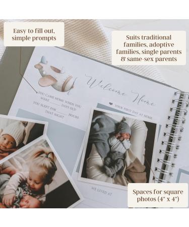 Peachly Baby Boy Memory Book | Planes & Trains First Year Keepsake | Simple Grey Linen Scrapbook for Boy Milestones - Buy Online on GoSupps.com