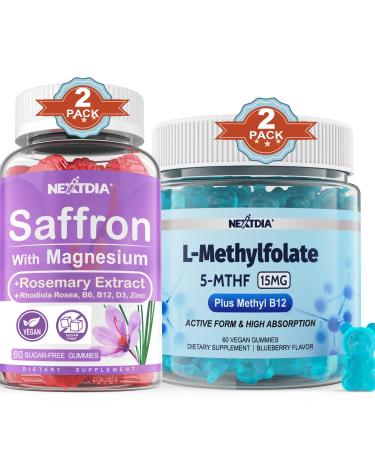 Nextdia Magnesium Glycinate + L-MethylFolate 15mg & Methyl B12 Gummies 4 Pack