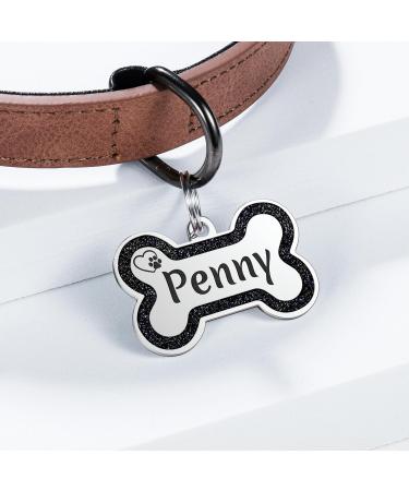 Personalized Yhananti Dog ID Tag - Engraved Glitter Bones Pendant for Small to Medium Dogs - Stainless Steel Pink Custom Name & Contact Info - Buy Online on GoSupps.com