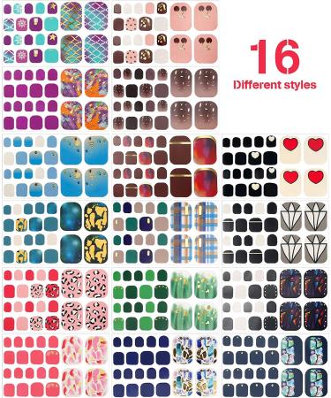 Glitter Toe Nail Stickers - 352 Pieces/16 Sheets, Self-Adhesive Toenail Wraps for DIY Manicure with 2 Nail Files - Buy Online on GoSupps.com