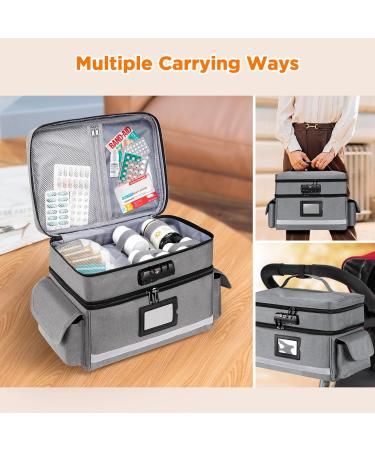 Zannaki Medicine Storage Bag with Combination Lock | Double Layer Pill Organizer | Secure Zippered Locking Box for Prescriptions Vitamins & Supplements - Grey - Buy Online on GoSupps.com