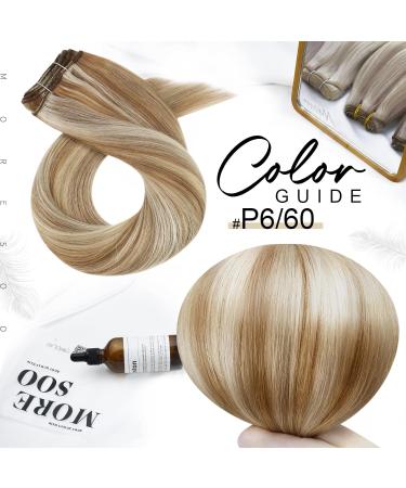 Moresoo Double Weft Hair Extensions in Blonde Sew-in Medium Brown with Platinum Blonde Highlights | 20 Inch 100g/Pack #P6/60 - Pack of 1 - Buy Online on GoSupps.com