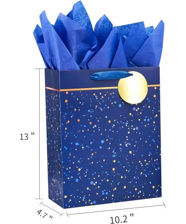SUNCOLOR 2 Pack 13" Large Gift Bags for Fathers Day Birthdays Day Gift Bags With Tissue Paper Blue White - Buy Online on GoSupps.com