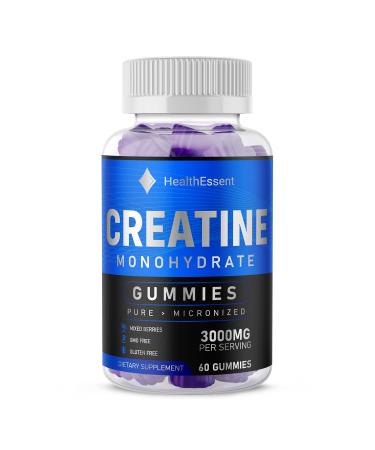 Creatine Gummies 3000mg Creatine Monohydrate Gummies Creatine Gummies for Women & Men (1 Month Supply) Vegan Creatine Chews High Strength All Natural - 60 Gummies by HealthEssent