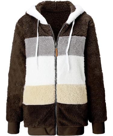 Shop Hanxiulin Women's Fleece Plush Jacket - Warm Fluffy Zipper Hoodie for Outdoor Comfort - Brown - Buy Online on GoSupps.com