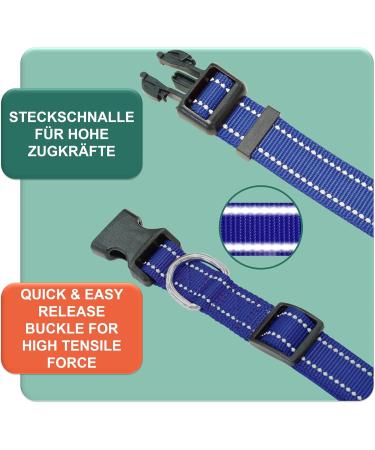 Reflective Dey Premium Dog Collar - Adjustable Nylon for Small & Large Dogs | Multi-Color & Size Options | Ideal for Dogs & Cats | Blue L (2.5 x 45-68 cm) - Buy Online on GoSupps.com