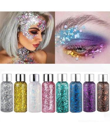 Mermaid Sequins Chunky Glitter Gel - Easy to Apply & Remove - Festival Liquid Eyeshadow for Body, Face, Hair, Nails - White - Buy Online on GoSupps.com