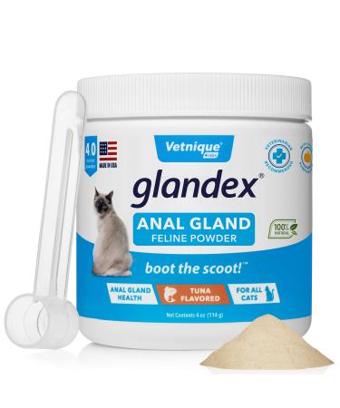 VETNIQUE LABS Glandex Feline Anal Gland Fiber Supplement Powder for Cats with Digestive Enzyme, Probiotics and Pumpkin, Vet Recommended for Healthy Bowels - Tuna Flavored 4.0 oz, Scoop Included