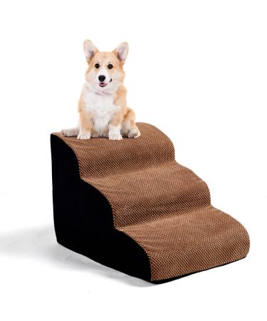 3 Tiers Foam Dog Ramps/Steps,15.7 inch High,Non-Slip Dog Stairs,Dog Ramp,Soft Foam Dog Ladder,Best for Dogs Injured,Older Cats,Pets with Joint Pain,with 1 Dog Rope Toy (Coffee), gray(BO-JJC5575-COF)