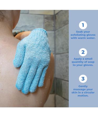 Fine Lines Exfoliating Shower Gloves - Blue | Dead Skin Remover Mitt | Body Scrub with Hanging Hoops - Buy Online on GoSupps.com