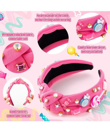 PANTIDE Candy Jeweled Knotted Headband - Sugar Lollipop Rhinestone Crystal Embellished Preppy Headband Non Slip Wide Top Knot Fashion Hairband Hair Accessories Birthday Gift for Women Girls (Pink) - Buy Online on GoSupps.com