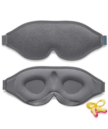 2023 Innovative Sleeping Mask for Men and Women 100% Light Blocking Ergonomic Adjustable Eye Mask with Earplugs for Sleep Nap Meditation Travel Comfortable Night's Sleep (Grey)