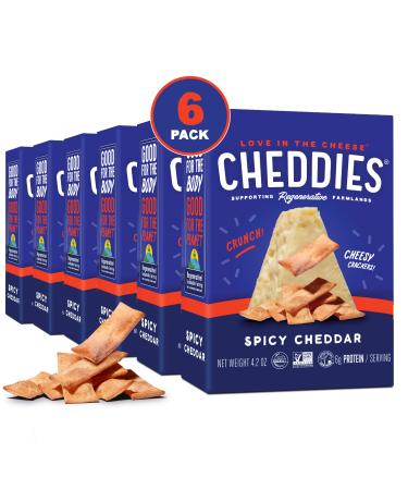 Cheddies Crackers | Spicy Cheddar | Non-GMO Regenerative Farming High Protein | 4.2 Ounce (Pack of 6)