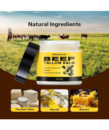SilkySecret Beef Tallow Balm (2 Oz) Natural Tallow & Honey Blend Nourishing Face & Body Moisturizer for Dry Sensitive Skin Hydrating Skin Balm - Buy Online on GoSupps.com