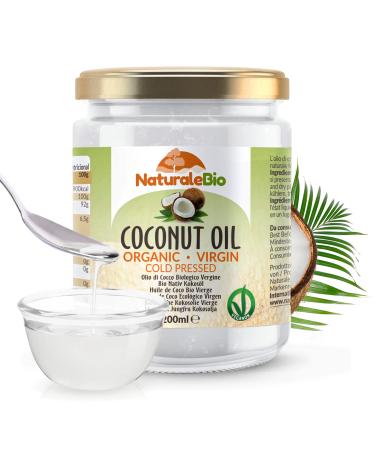 Organic Virgin Coconut Oil 200 ml. Raw Cold Pressed. 100% Bio Pure and Natural. Native Unrefined Organic. Country of origin Sri Lanka. NaturaleBio 200 ml (Pack of 1)
