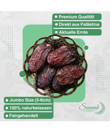 Sunnah Shop Jumbo Medjool Dates 5kg - Premium Vegan Medjoul from Palestine | Natural Honey-Sweet Unique Caramel Taste | 100% Additive-Free | Fresh Harvest - Buy Online on GoSupps.com
