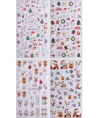 JMEOWIO 3D Embossed Christmas Glitter Nail Art Stickers Decals Self-Adhesive 5D Snowflake Xmas Winter Holiday Santa Cute Nail Supplies Nail Art Design Decoration Accessories 4 Sheets - Buy Online on GoSupps.com