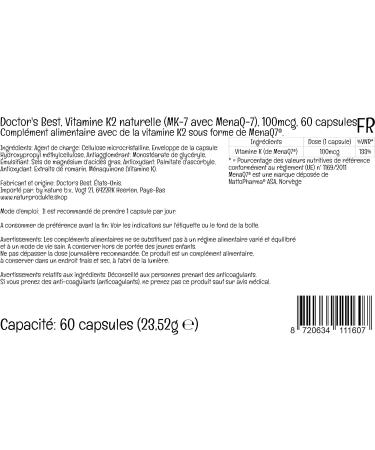 Doctor's Best Vitamin K2 MK-7 100mcg - 60 Vegan Capsules | Lab Tested, Gluten & SOYA Free - Buy Online on GoSupps.com