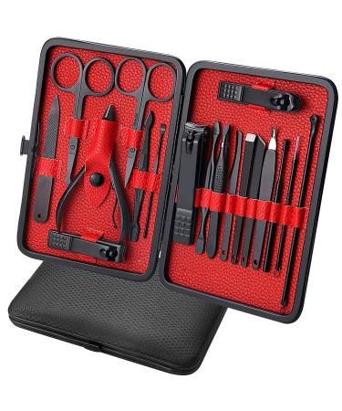 Manicure Set-Stainless Steel Nail Care Set-Professional Ingrown Toenail Clipper Grooming Tool-Pedicure Kit & Toe Nail Cutter-Thick Nail Scissors Toiletries with Cuticle Trimmer (Black&Red 18 In 1) - Buy Online on GoSupps.com
