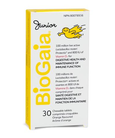 BioGaia Probiotic Junior Tablets + 800 IU of Vitamin D (30-Day Supply/Chewable Tablets) for kids & Teens - Helps maintain immune function development and maintenance of bones and teeth and prevent episodes of acute diarrhea in children